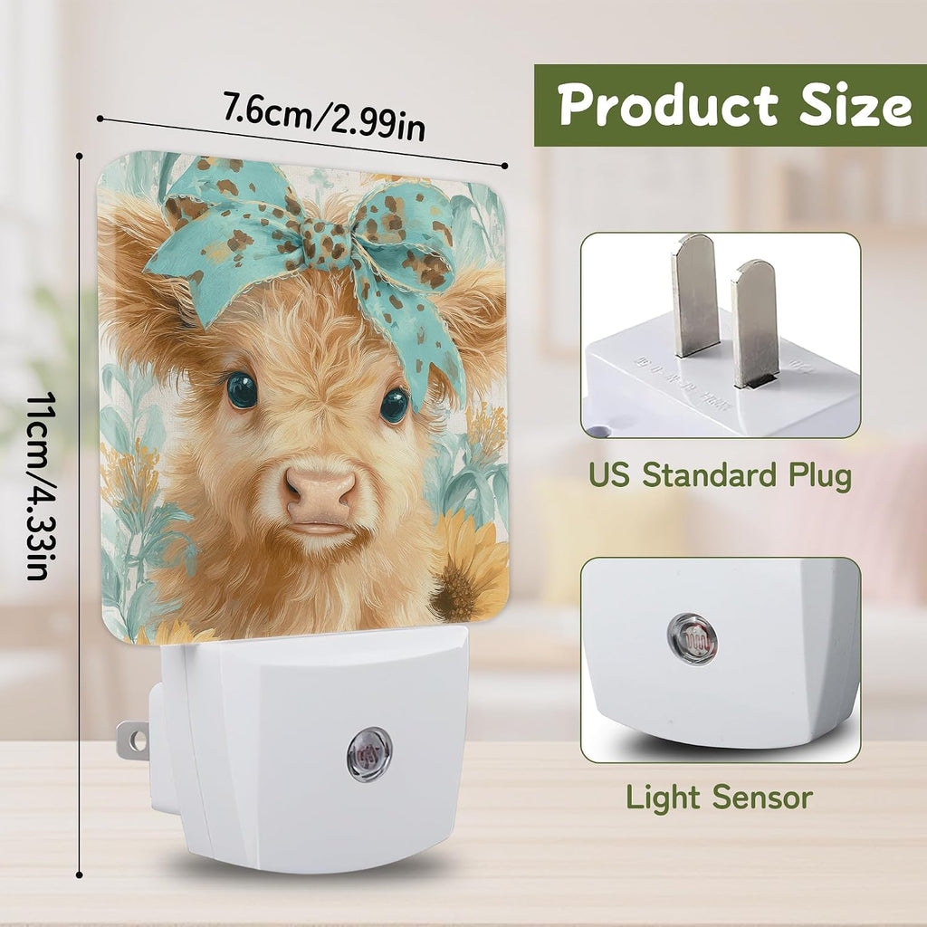 Highland Cow Calf Night Lights Plug into Wall, Night Light for Bedroom Bathroom Hallway Kitchen, Auto Dusk to Dawn Sensor Decorative Gift…