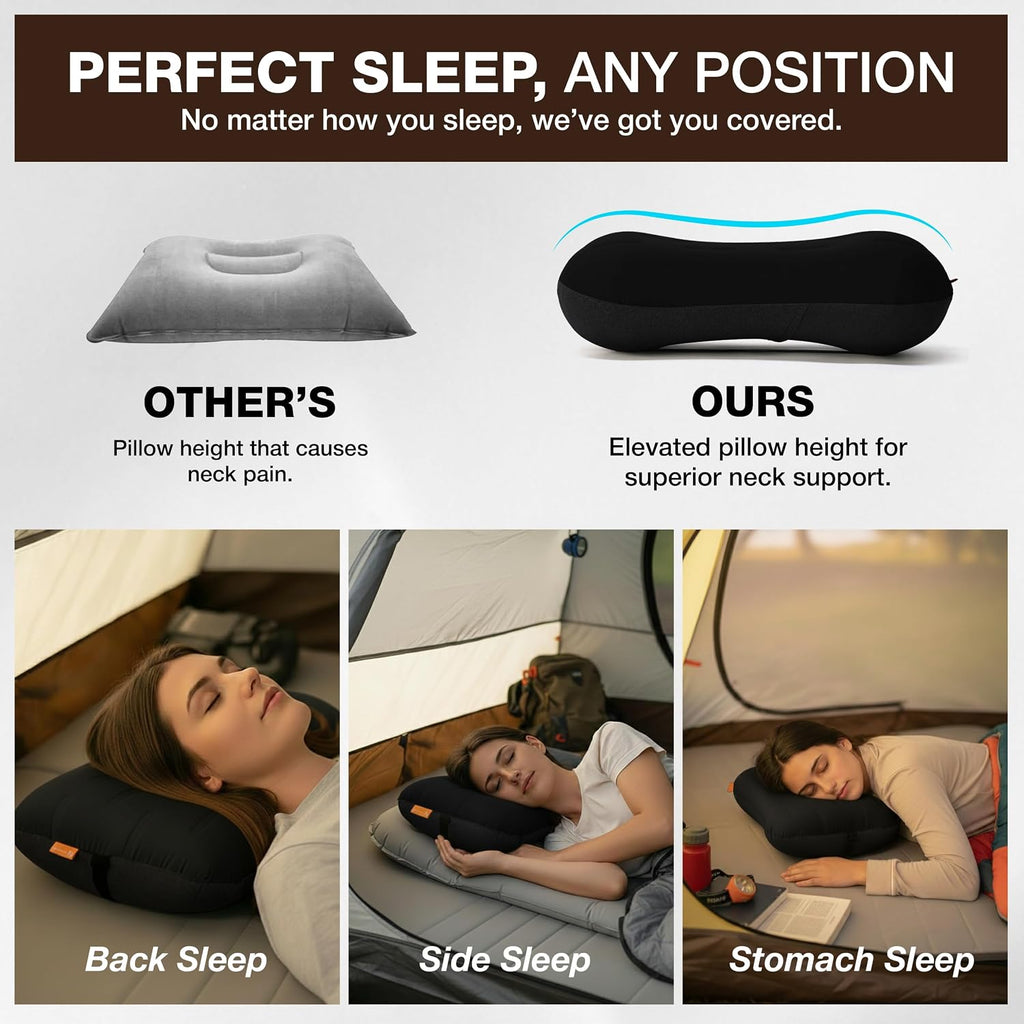 Inflatable Camping Pillow - Ultralight Compact Air Pillow for Travel, Backpacking & Hiking - Ergonomic Neck & Lumbar Support - Portable…