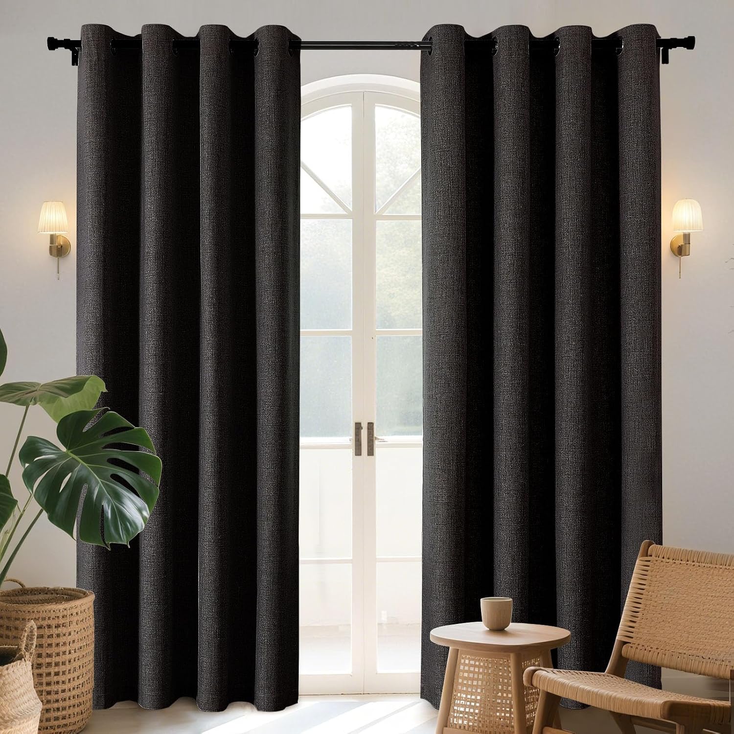 Joydeco Blackout Curtains 90 Inches Long 2 Panels Burg, Room Darkening Curtains for Bedroom, 100% Black Out Textured Thermal Drapes Privacy…