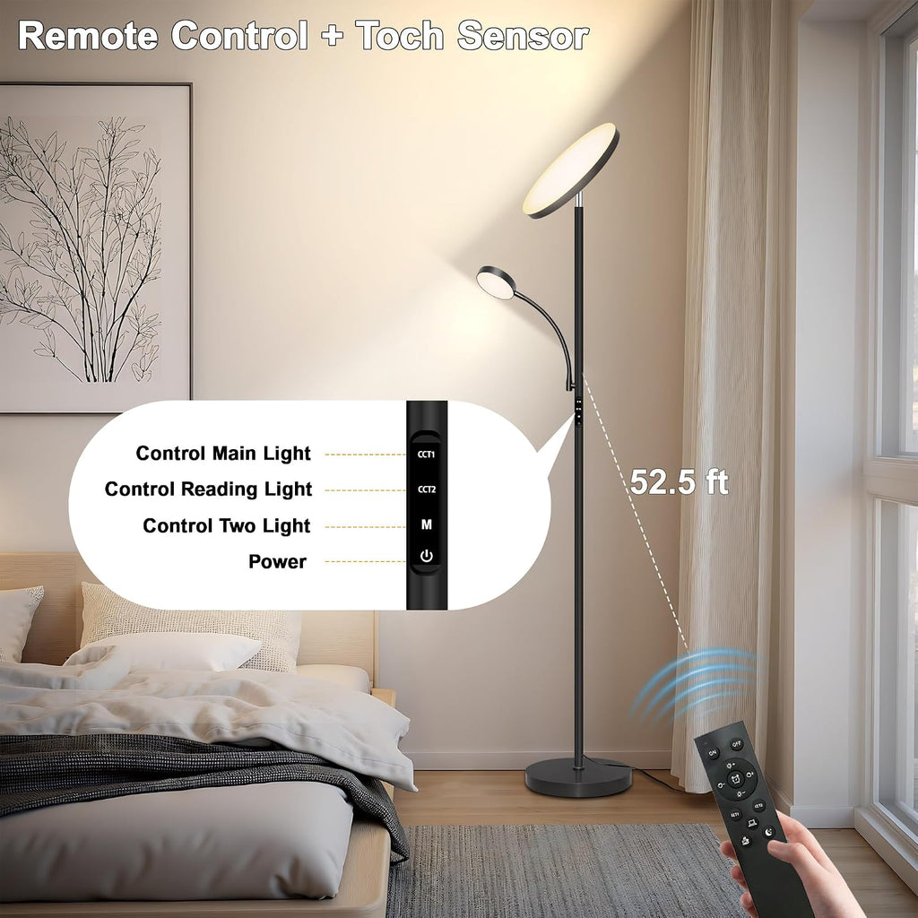 Floor Lamp-42W/4200LM Super Bright Floor Lamp, Dimmable 2-in-1 LED Floor Lamp for Bedroom, Torchiere Floor Lamps with Remote & Touch…