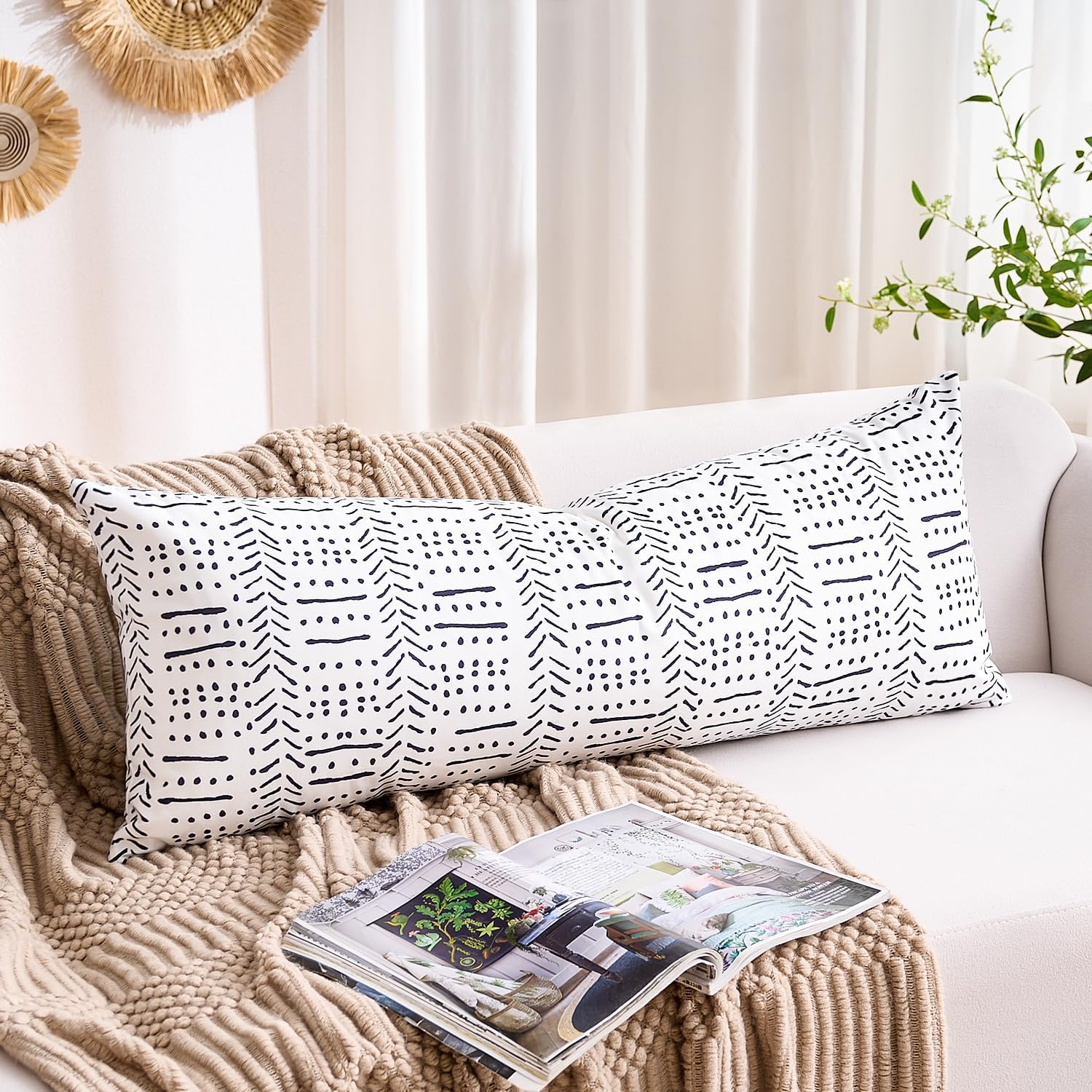 BONSTRAP White Boho Body Pillows Covers Decorative Long Lumbar Accent Throw Pillow Covers Large Queen 20x54 1 Piece for Bed Sleeping…