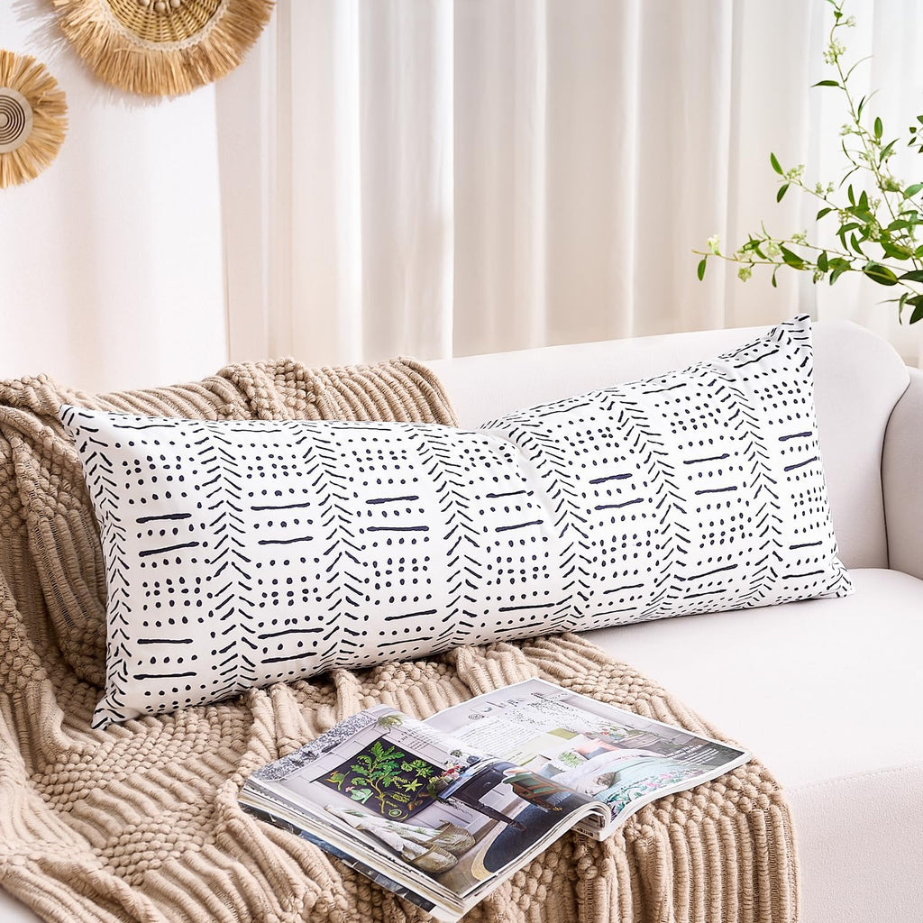 BONSTRAP Decorative Lumbar Throw Pillow Cover Farmhouse Boho Pillow Covers 14X36 Rectangular Neutral Vintage White Cushion Cover 1 P…