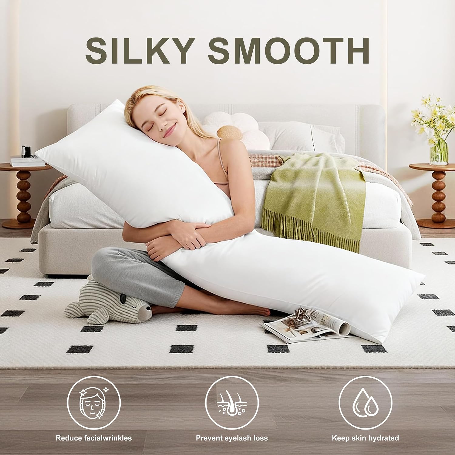 Awvco Body Pillow Cover - Cooling Silky Smooth Satin Pillowcase for Hot Sleepers, Skin & Hair Friendly- Breathable & Stretchy for Al…