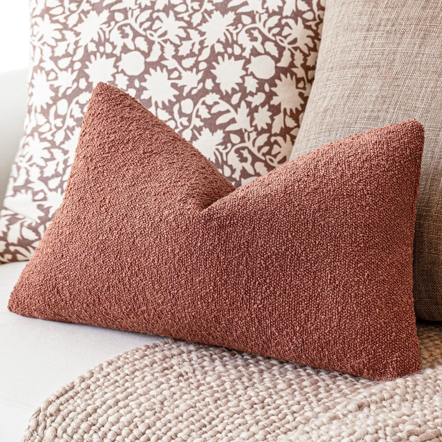 Foindtower Decorative Textured Boucle Throw Pillow Covers Accent Solid Lumbar Pillow Cases Neutral Soft Couch Cushion Case for Chair Sofa…