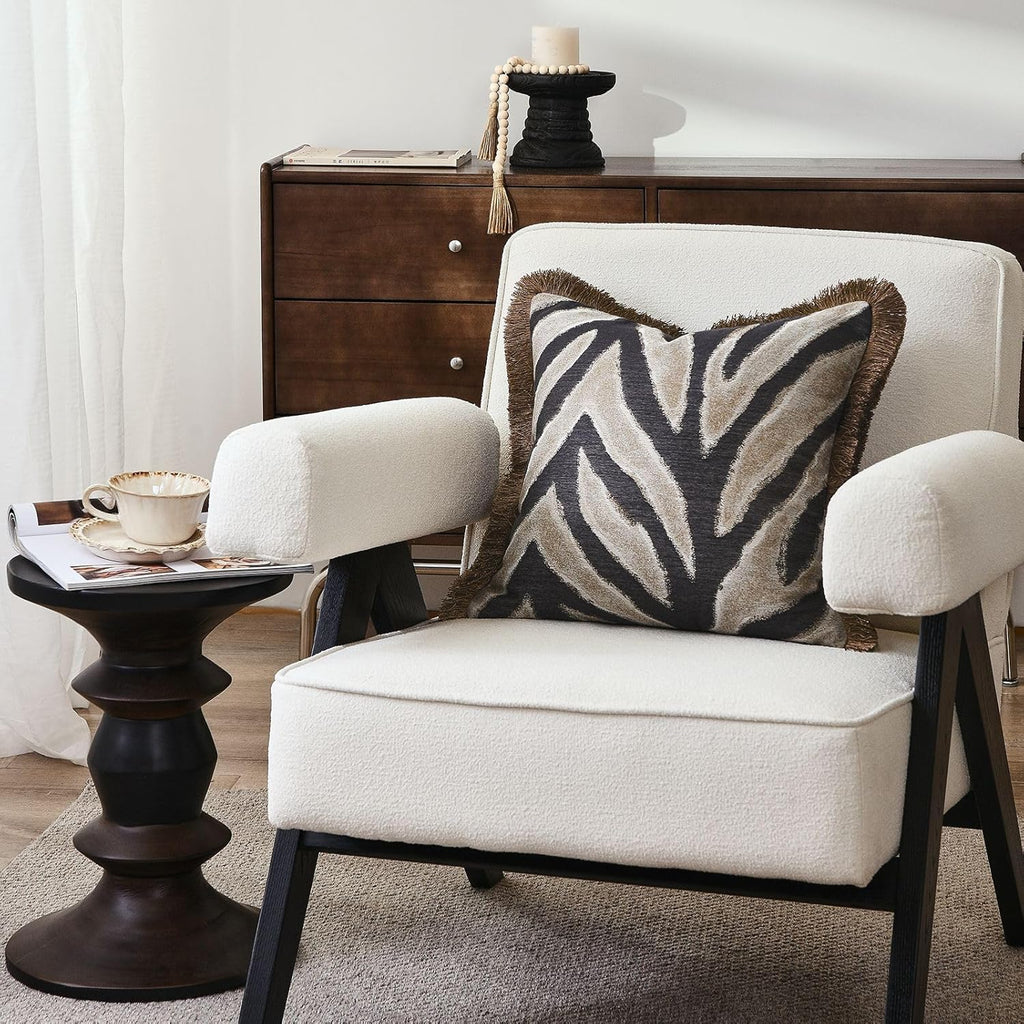 Aibuhome Designer Zebra Throw Pillow Cover with Brown Fringe, Luxury Zebra Pattern Jacquard Design Decorative Pillow Cover for Modern & Cla…