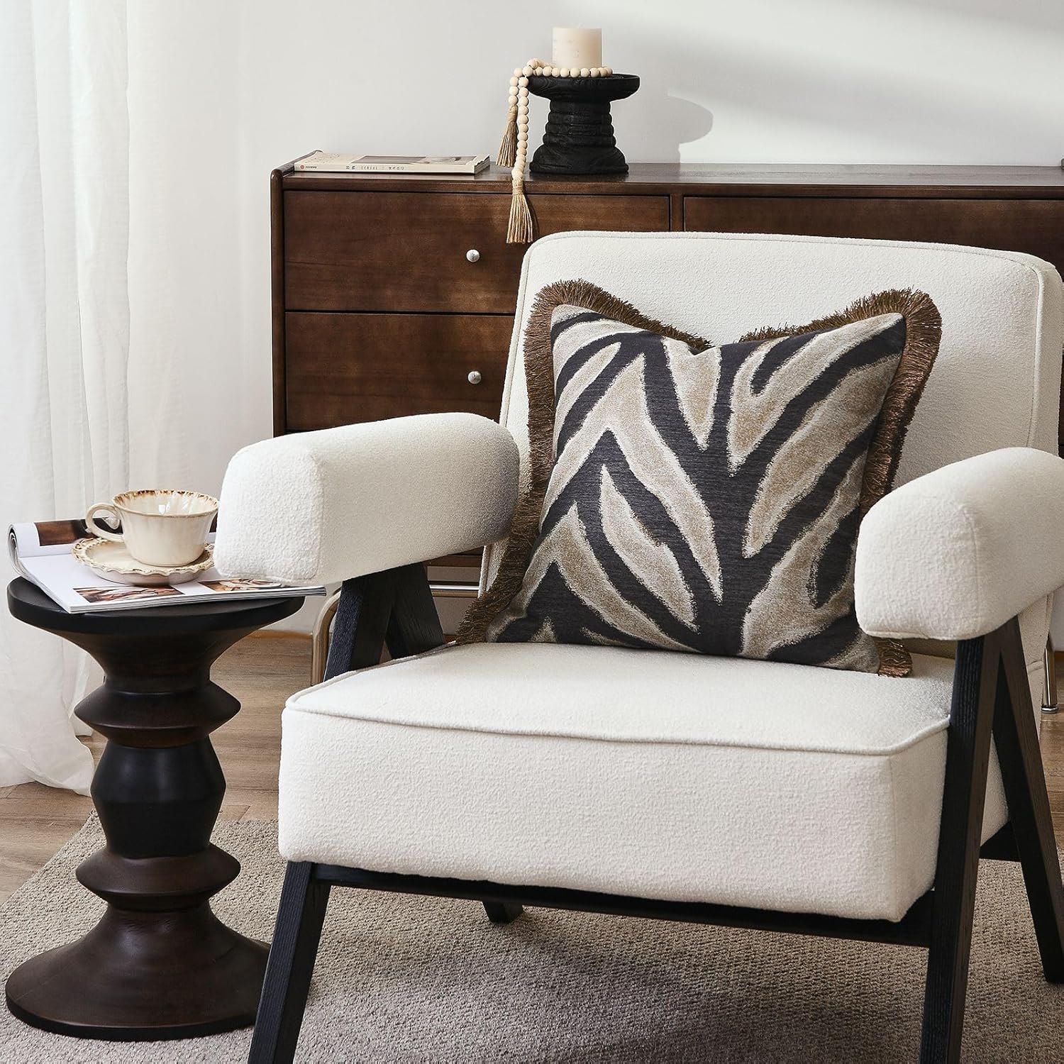 Aibuhome Designer Zebra Throw Pillow Cover with Brown Fringe, Luxury Zebra Pattern Jacquard Design Decorative Pillow Cover for Modern & Cla…