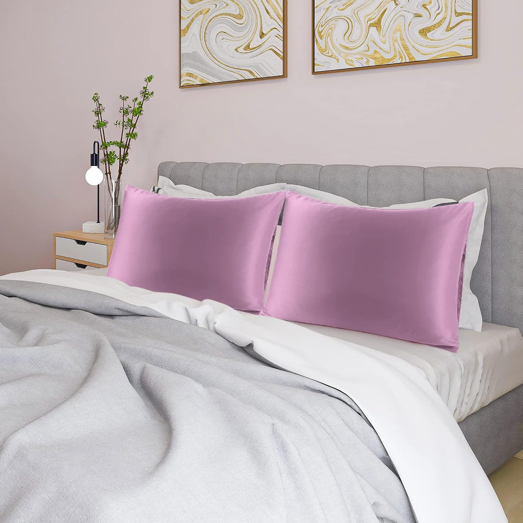 uxcell 2 Pack Silk Satin Pillowcase for Hair and Skin, Cool, Silky, Soft Breathable Pillow Cases King Size 20x36 Inch Sateen Pillowcase Mau…