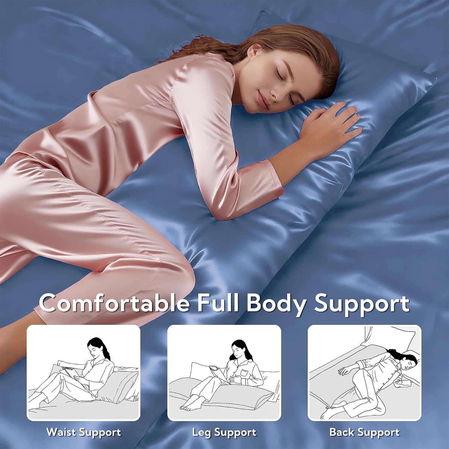 MR&HM Satin Body Pillow Cover, Soft and Breathable Body Pillow Case with Envelope Closure, Cooling and Silky Long Pillowcase for Hair and…