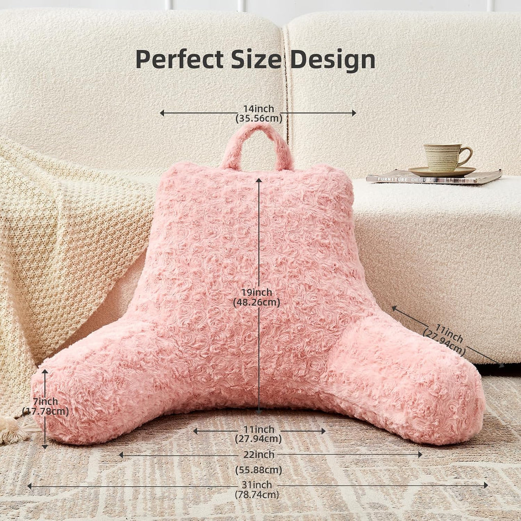 Reading Pillow, Rose Velvet Back Pillow with Arms for Bed Sitting Up, Bed Pillow for Adult Children, Backrest Pillows with Washable…