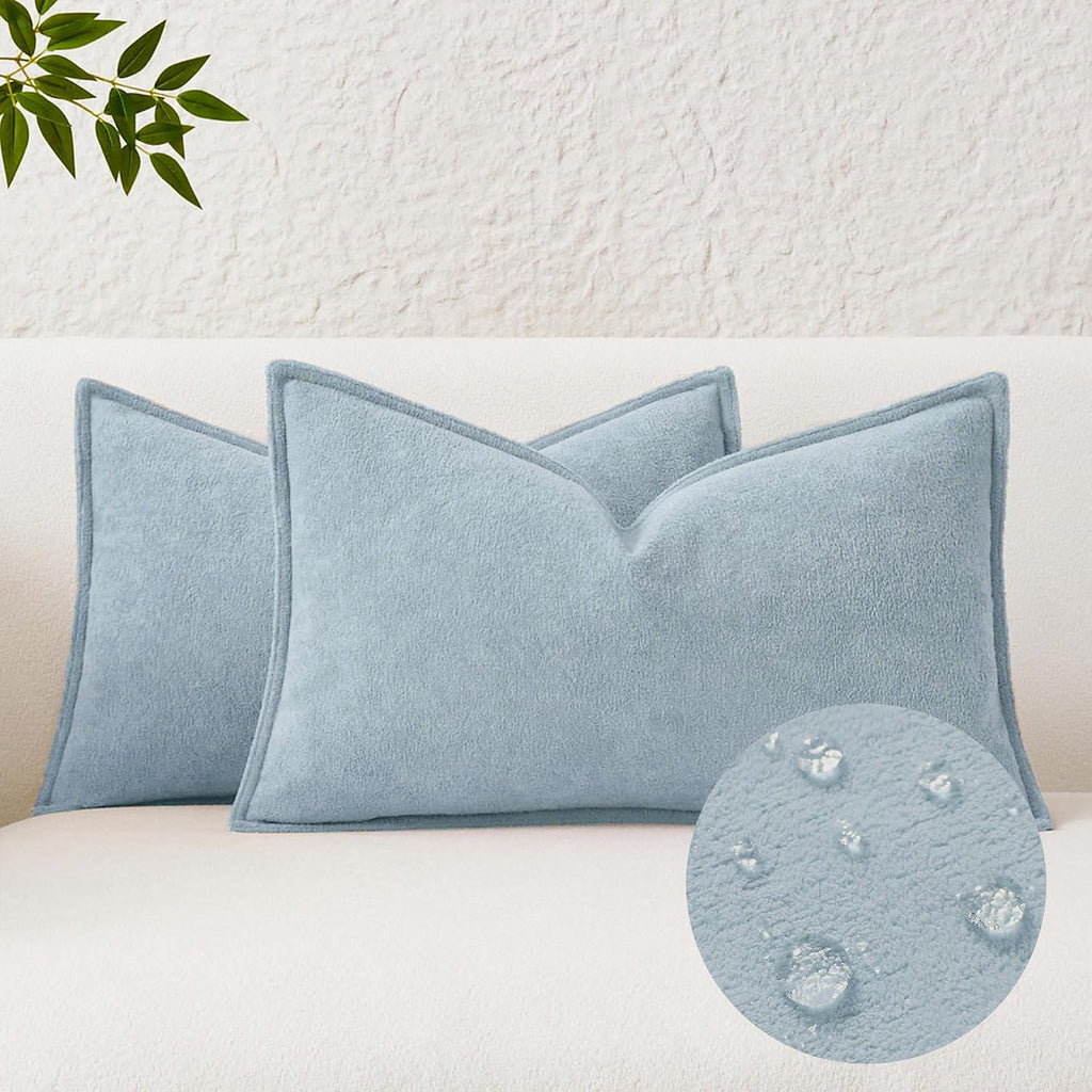 KevinTextile Kevin Textile Waterproof Decorative Pillow Covers Light Blue 12x20 Inch Pack of 2 Soft Boucle Textured Lumbars Cushions Elegan…