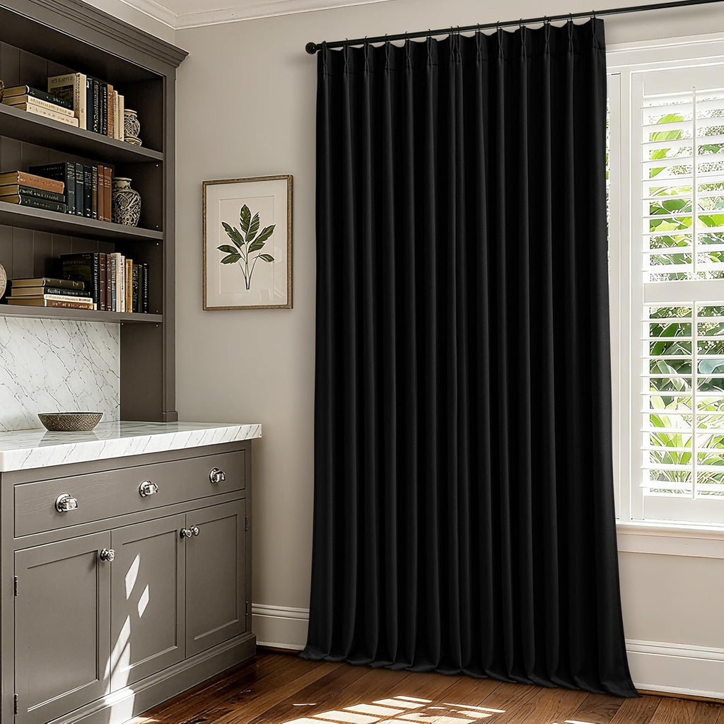 Twodrapes Black 96 Inch Blackout Pinch Pleated Curtains 2 Panel Set for Living Room Darkening Thick Linen Textured 100% Black Out Drapes 96…