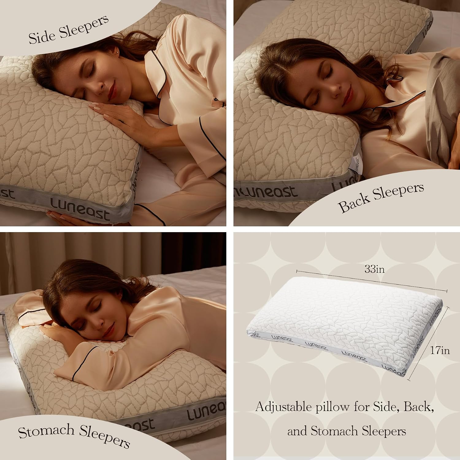 Memory Foam Pillows for Sleeping Adjustable Bamboo Blend Breathable Bed Pillow for Side, Back, and Stomach Sleepers Washable Pillow Cover…