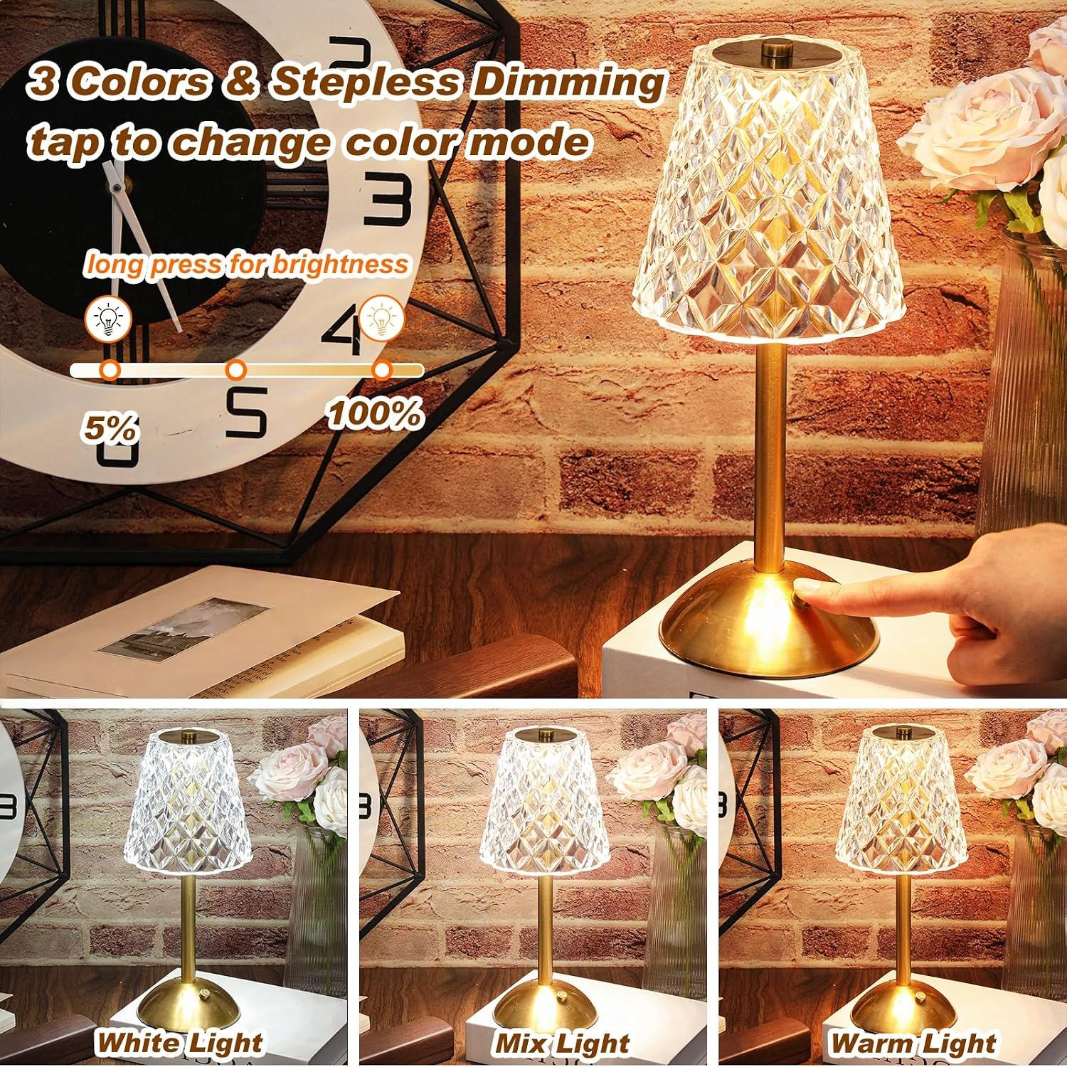 Liliful 4 Pcs Cordless Table Lamp Rechargeable Touch LED Small Gold Portable Battery Operated USB-c Desk Lamp 3 Color Dimmable for…
