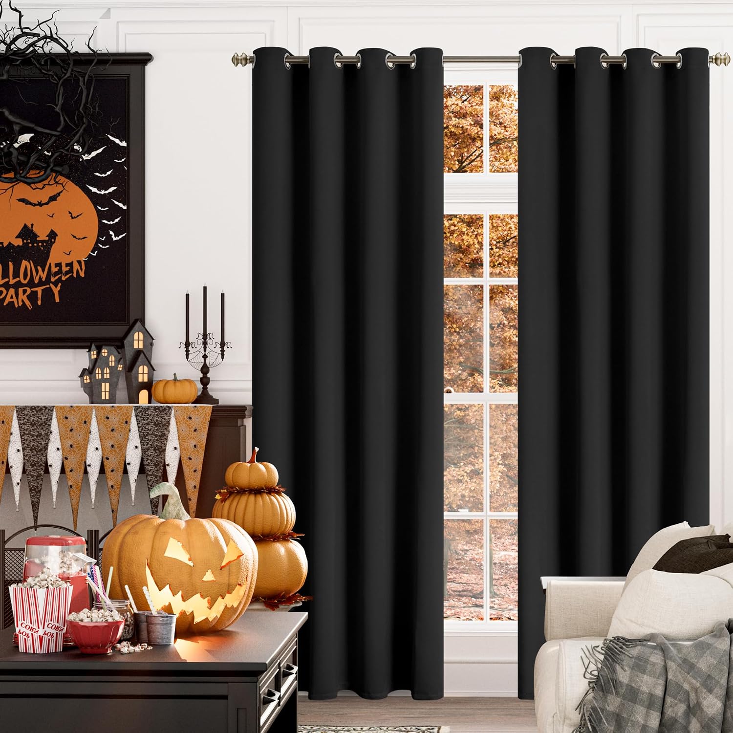 YoungsTex Black Blackout Curtains 84 Inches Long 2 Panels for Living Room - Thermal Insulated Drapes with Grommet for Bedroom Dining Slidin…