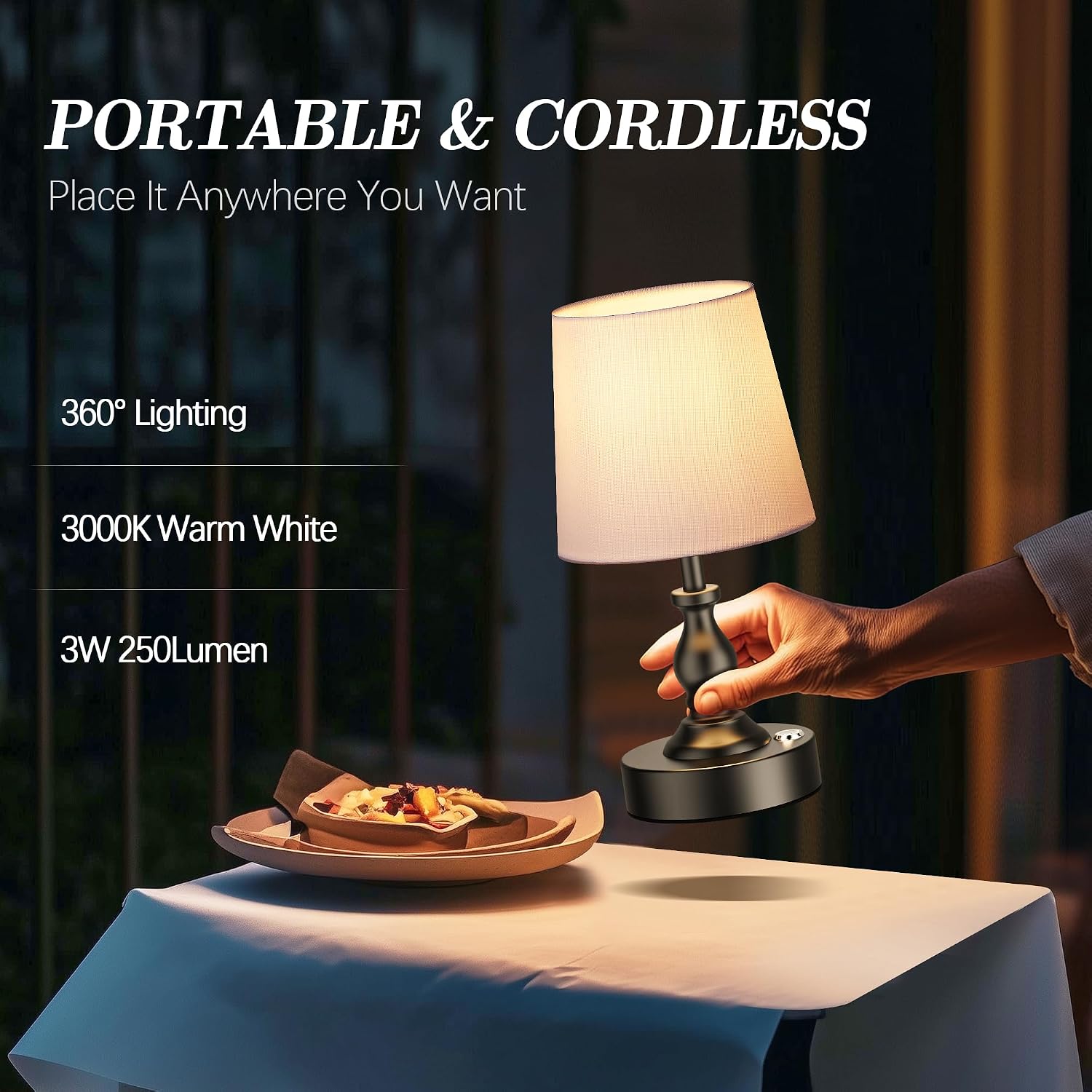 PARTPHONER Mini Cordless LED Table Lamp, 5200mAh Rechargeable Battery Operated Lamp, 3-Level Brightness, Touch Dimmable Desk Lamp…