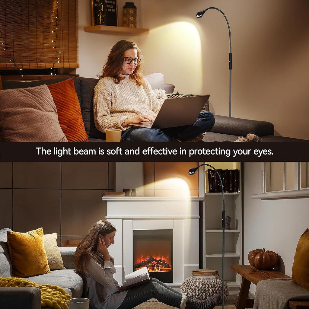 Sunmory Adjustable LED Beam Floor Lamps for Living Room, Reading Lamp with Flexible Gooseneck, Dimmable Zoomable Spotlight, Work Light, Tou…