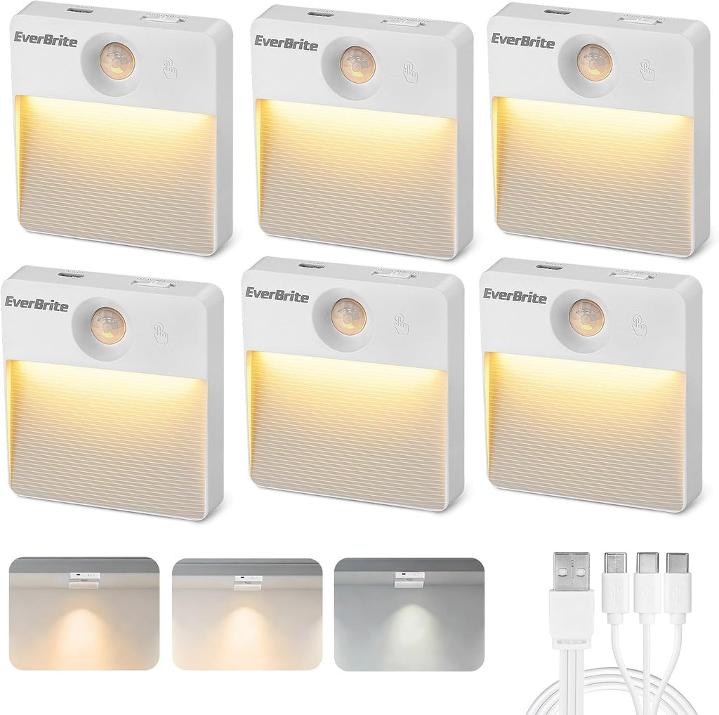 EverBrite Rechargeable Square Motion Sensor LED Night Light, Motion Activated LED Night Light with 3 Lighting Modes, Touch Control, 3…
