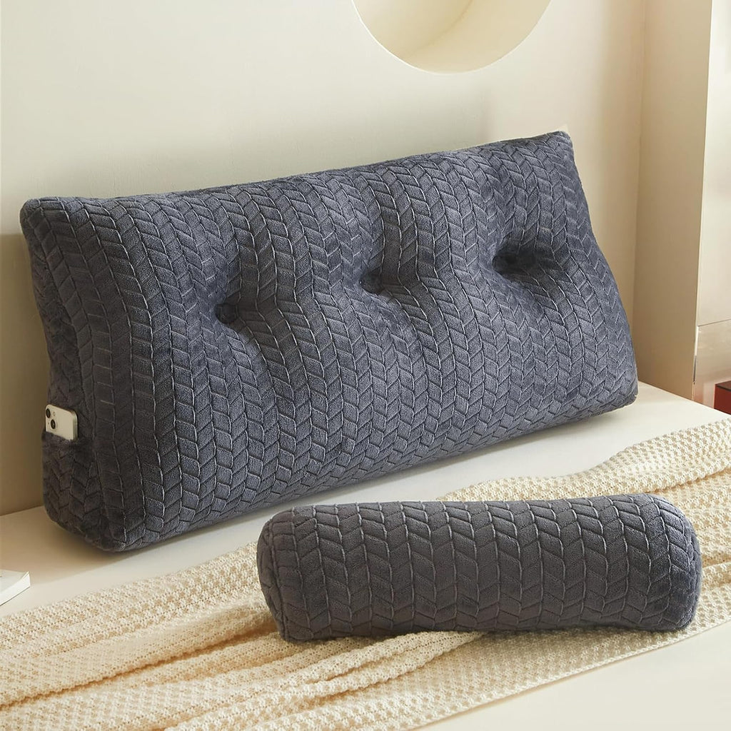 Yourmoon YOUR MOON Wedge Headboard Pillow Twin Size, Triangular Wedge Backrest Pillow with 1 Pack Neck Roll Pillows, Headboard Pillow for B…
