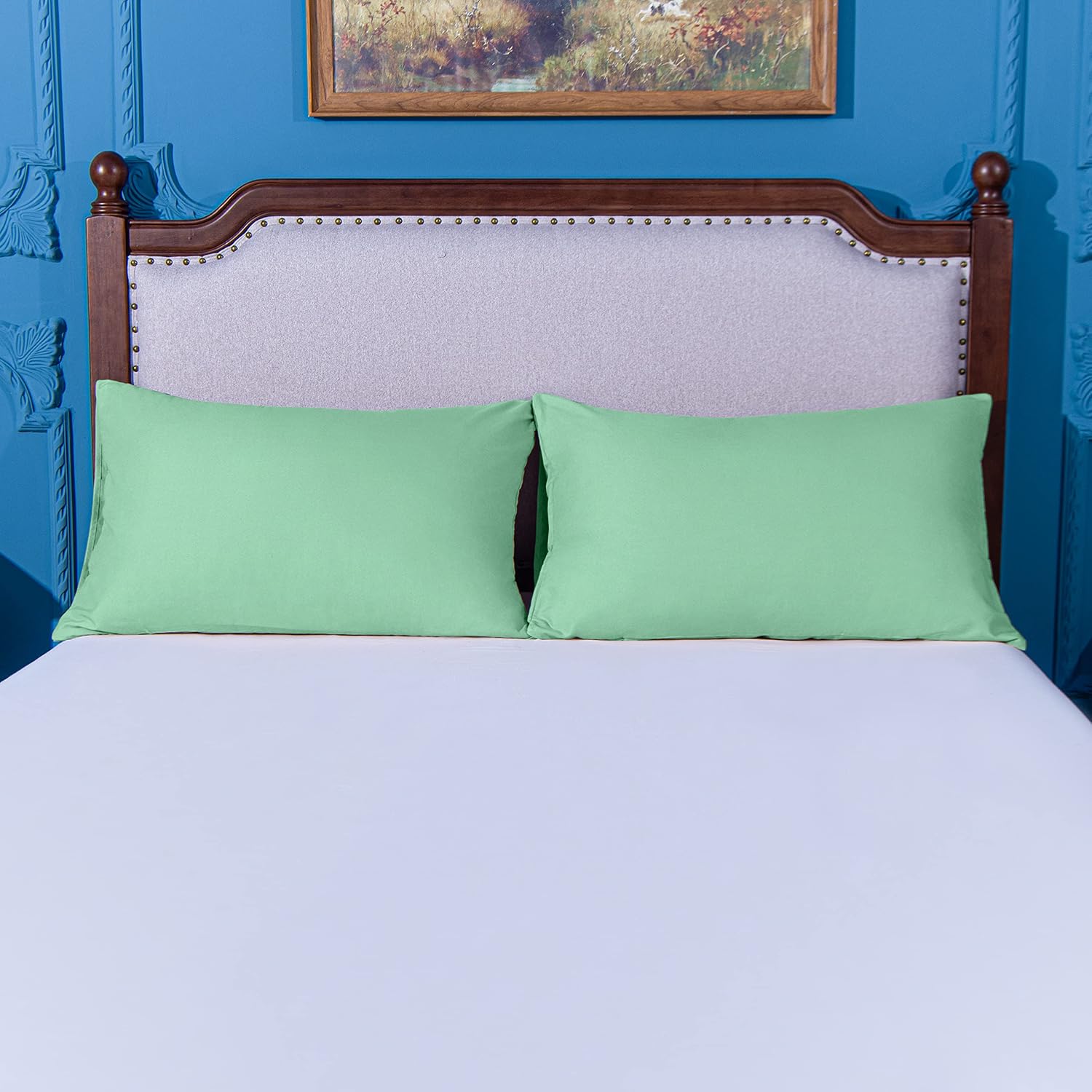 Ntbay King Pillowcase Set - 2 Pack Brushed Microfiber 20x40 Pillowcases - Soft, Wrinkle-Free, Fade-Resistant, Stain-Resistant, Sea Green Pi…