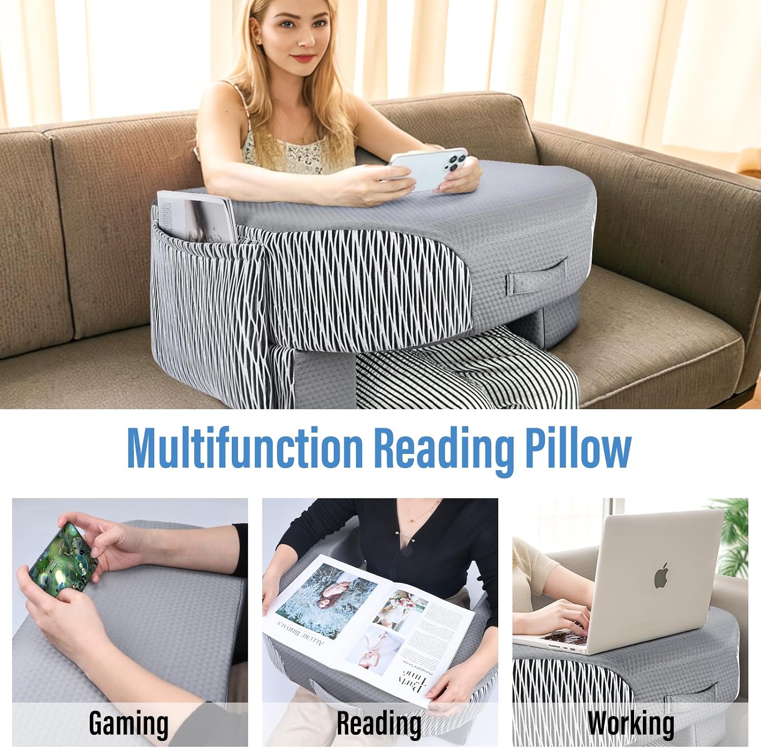 Lebenguru Reading Pillow for Laptop, Extra Large Armrest Gaming Pillow for Working, Hight Adjustable Lap Desk Pillow for Adult Sitting in B…