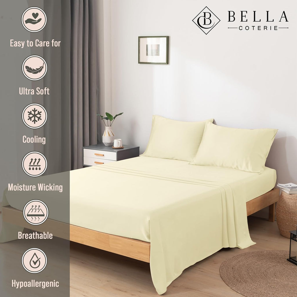 Bella Coterie Luxury Bamboo Viscose Full Size Sheet Set | 100% Organically Grown | Ultra Soft | Cooling for Hot Sleepers | 18" Deep…