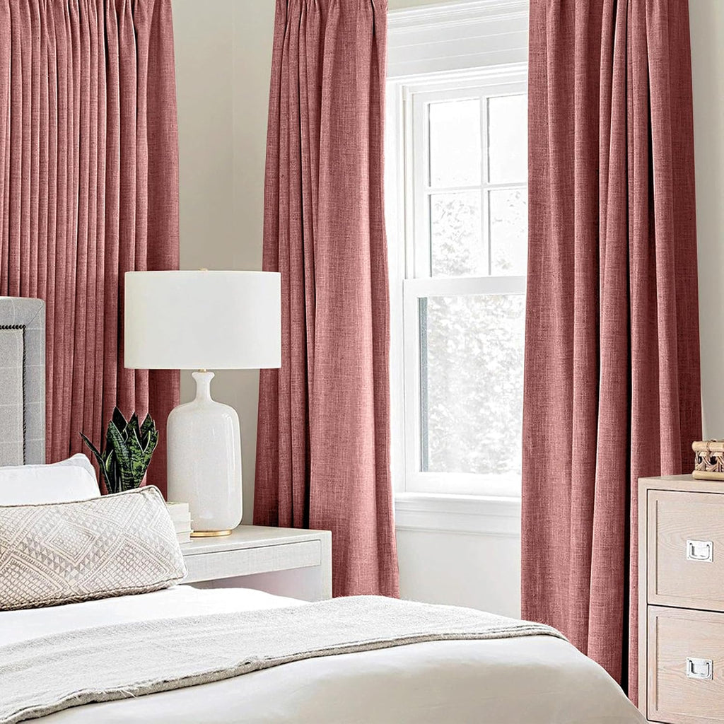 Miulee 100% Blackout Linen Textured Curtains for Bedroom Solid Thermal Insulated Dusty Rose Grommet Room Darkening Curtains & Drapes Luxury…