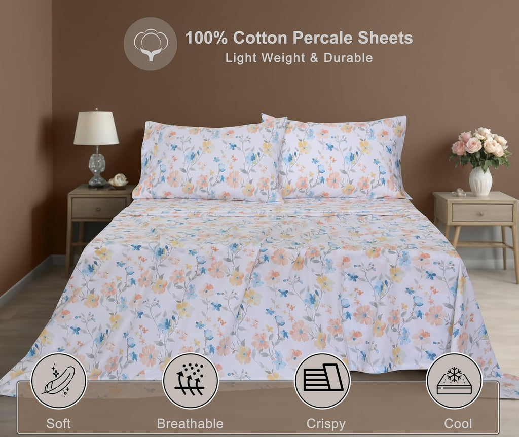 Zoyer 100% Cotton Percale Sheets Queen – Cooling Breathable Bed Sheets for Hot Sleepers, Crisp Hotel Style Bedding, Deep Pocket 16”, Lightw…