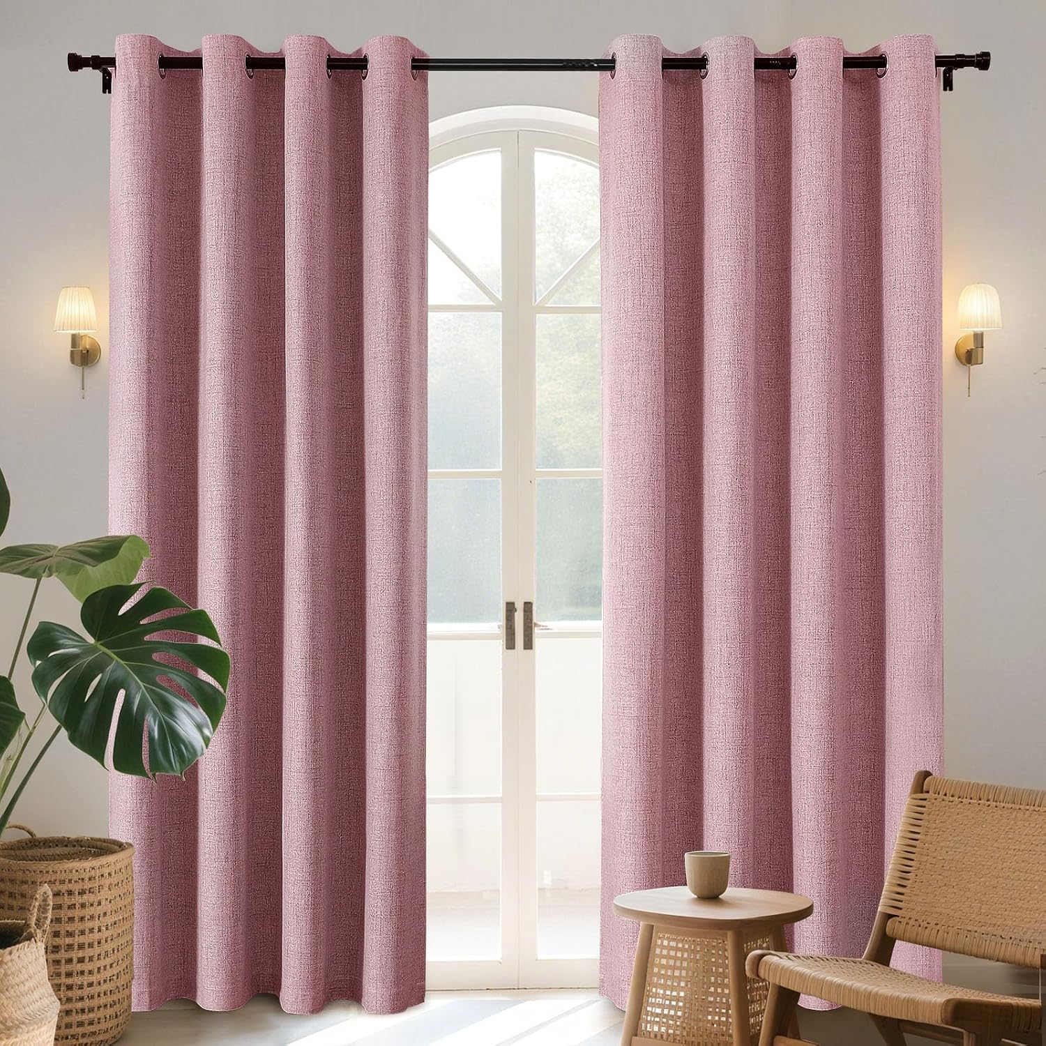 Joydeco Blackout Curtains 72 Inches Long 2 Panels Burg, Room Darkening Curtains for Bedroom, 100% Black Out Textured Thermal Drapes Privacy…