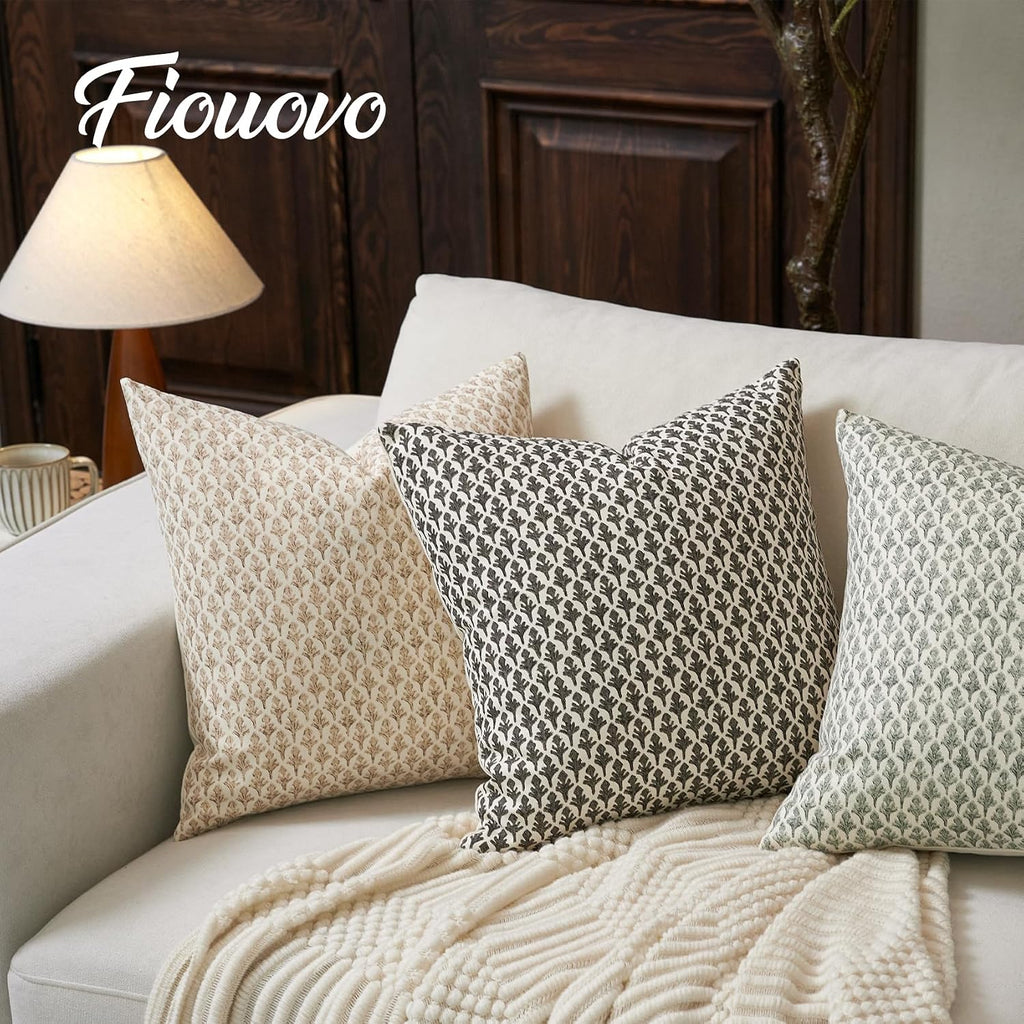 Fiouovohome FIOUOVO Floral Pillow Covers 20x20 Pillow Cover Block Print Couch Pillows for Living Room Decorative Neutral Accent Throw Pillo…