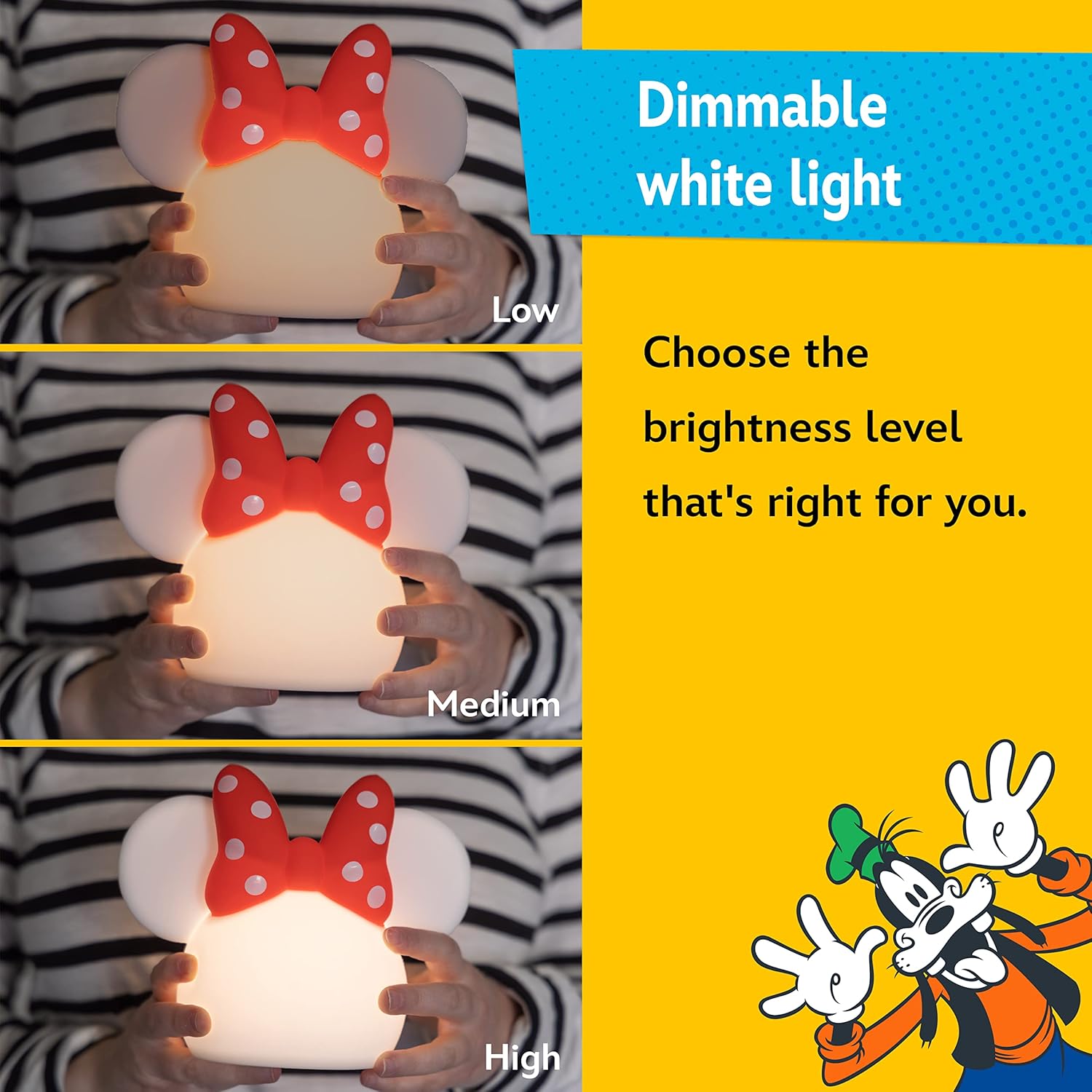 Disney Minnie Mouse Squishy Light, Color Changing, Night Light for Kids, USB Lamp, Battery Operated, Dimmable, Ideal for Bedroom…