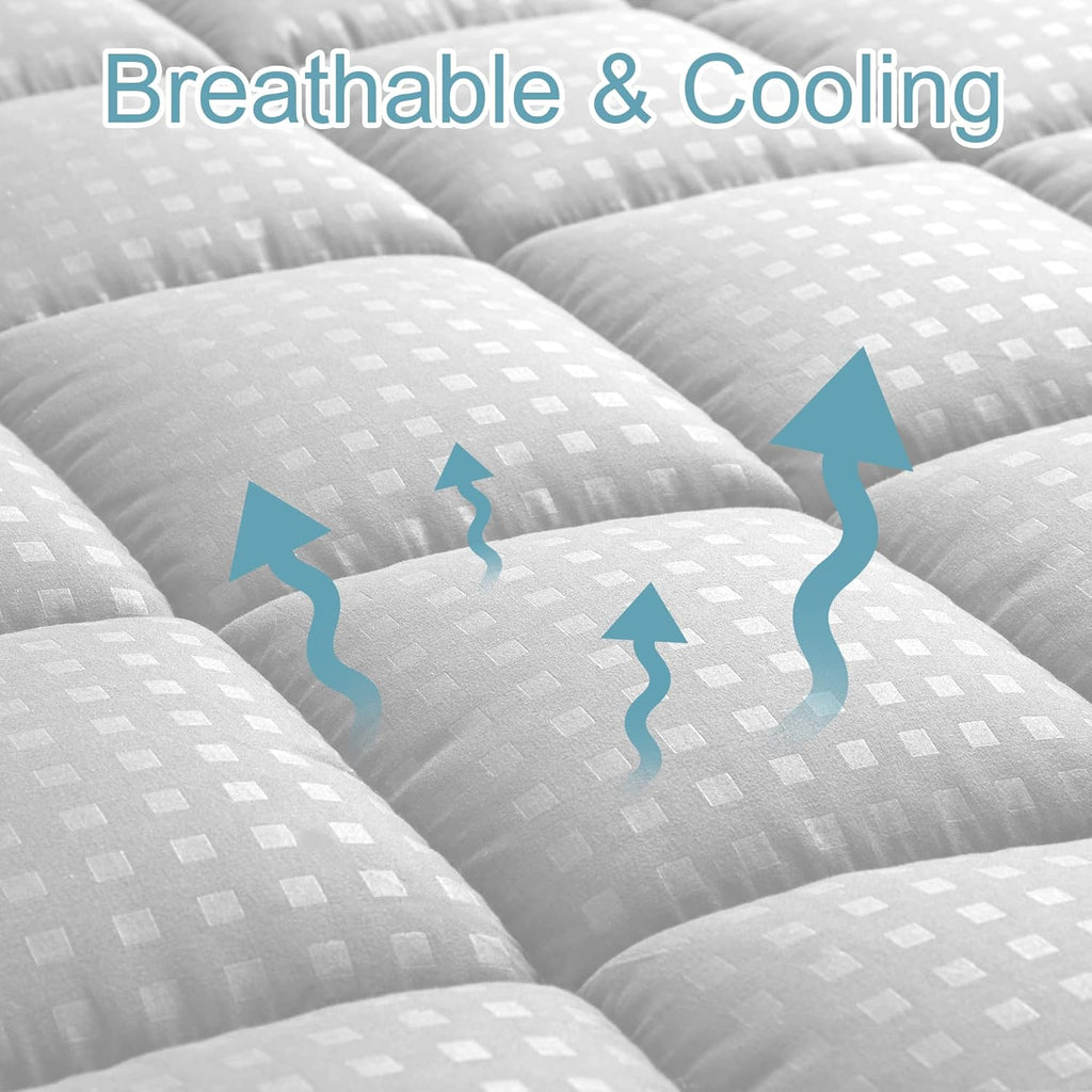 HYLEORY Queen Mattress Pad Quilted Fitted Mattress Protector Cooling Pillow Top Mattress Cover Breathable Fluffy Soft Mattress Topper…