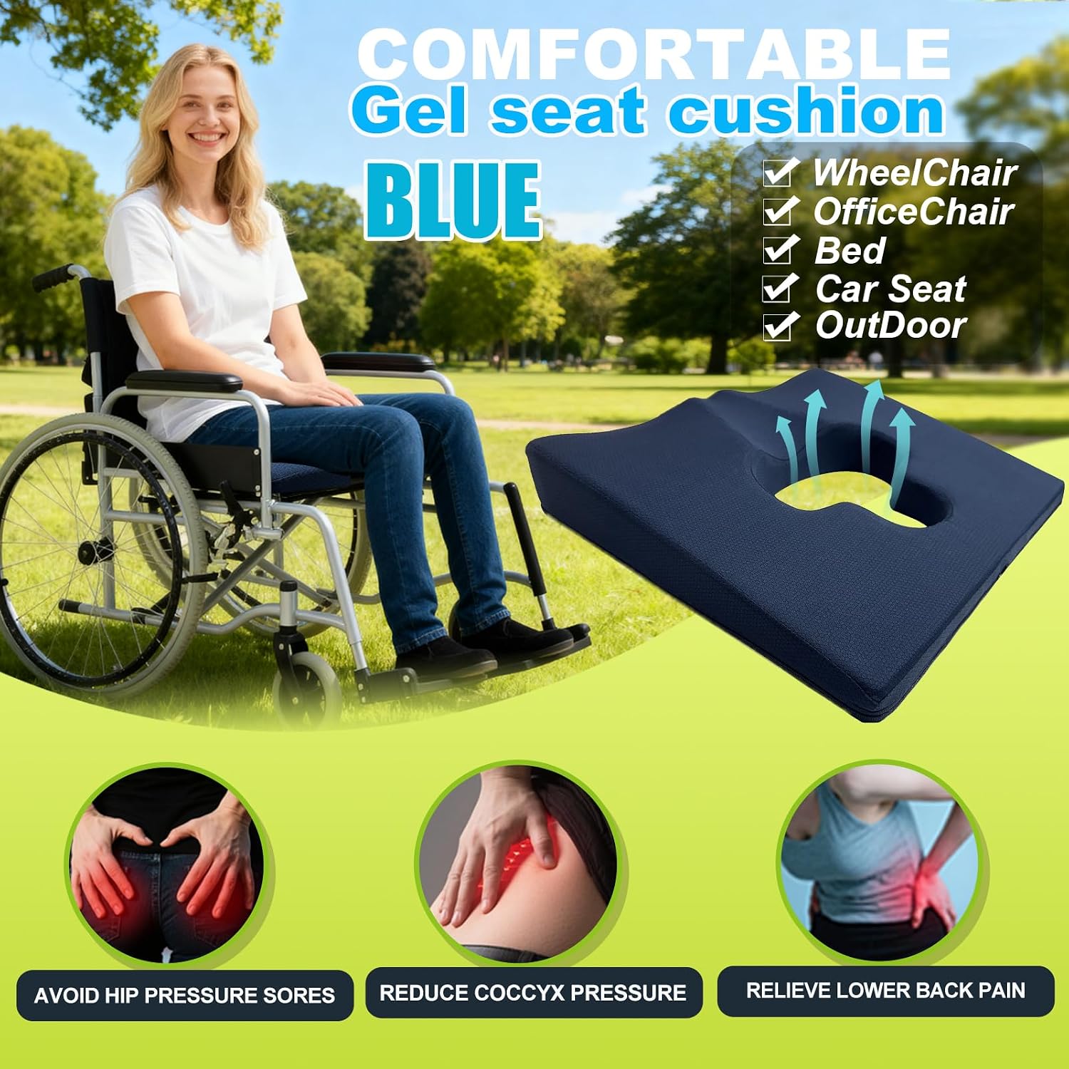 FoKon Gel Wheelchair Seat Cushion, Bed Sore Cushions for Butt, Gel Cushion for Pressure Relief, Donut Pillow for Tailbone, Sciatica, Coccyx, hem…