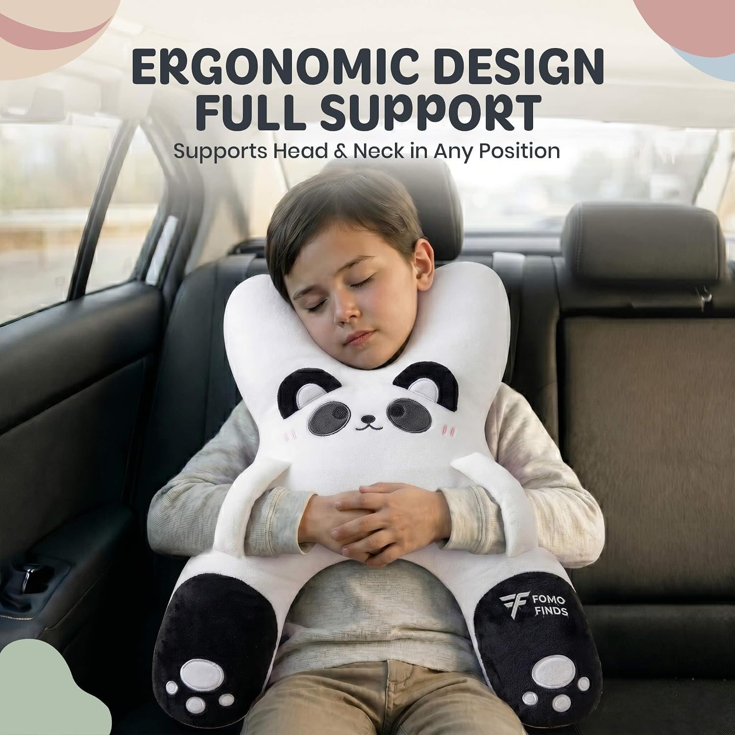 Kids Car Sleeping Pillow - X-Shaped Plush Animal for Neck & Back Support - Hands & Seat Belt Slot - Machine Washable & Compressible…