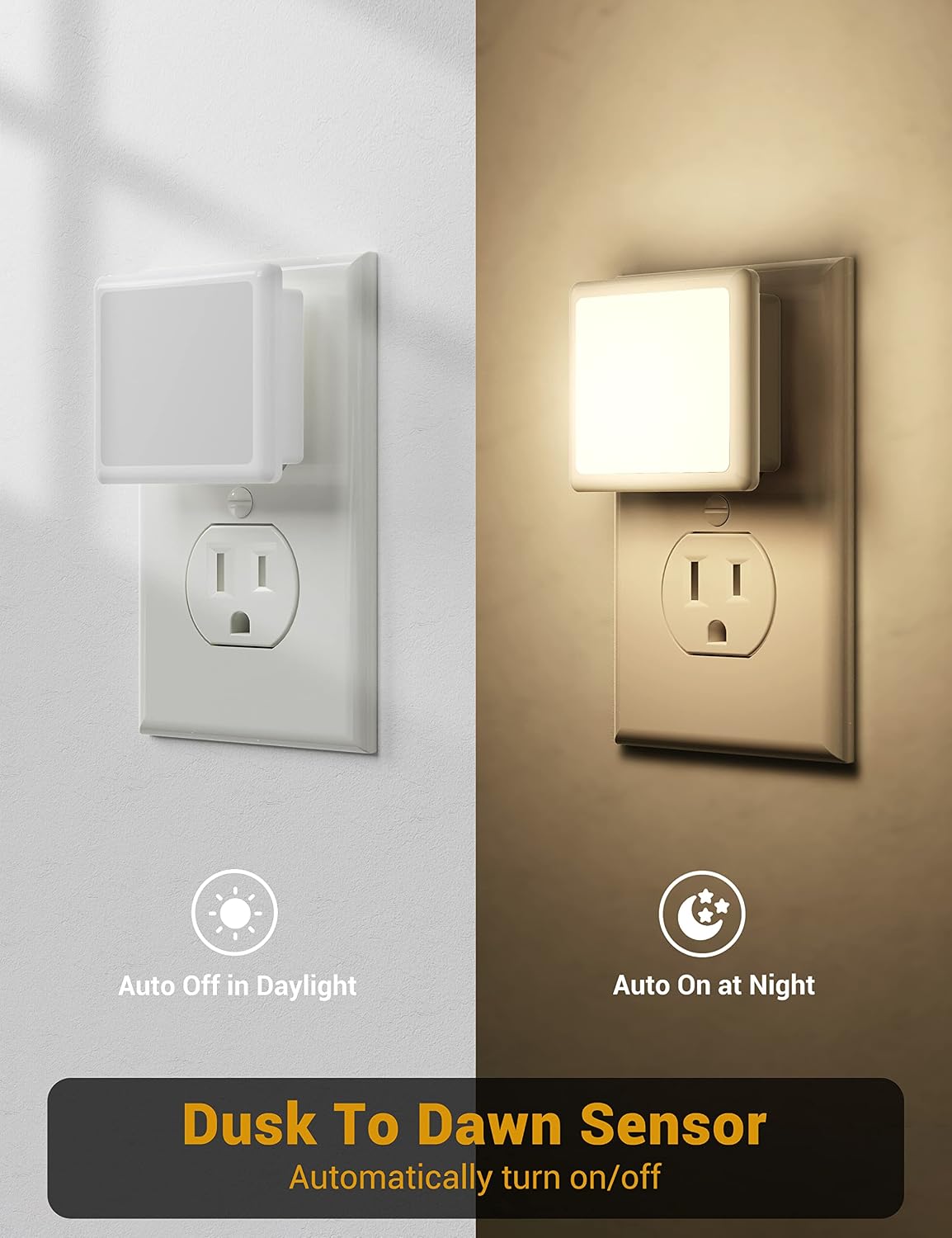 JandCase Night Lights Plug into Wall 2 Pack, Plug in Night Light with Dusk-to-Dawn Light Sensor, 3000K Soft White 0.3W, LED Nightlight…