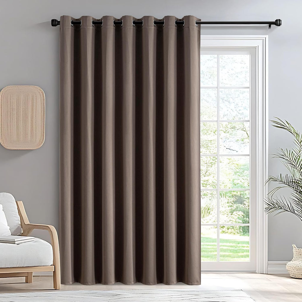 Igemaeve Blackout Sliding Door Curtains 96 Inch Length, Extra Wide Room Divider Curtains, Khaki Grommet Energy Saving Thermal Insulated Cur…