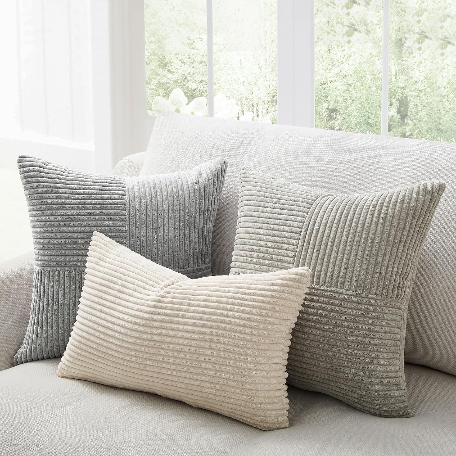 Topfinel Decorative Neutral Throw Pillow Covers for Couch, Boho Cozy Soft Cushion Covers Set of 4 with Corduroy, Accent Pillowcases for Sofa,…