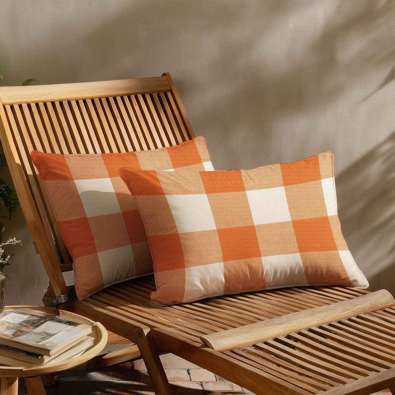 HOMETITUTE Orange Plaid Pillow Covers Decorative Pack of 2 Satin 12x20 Inch Lumbar Throw Pillow Cases for Sofa Couch Living Room…