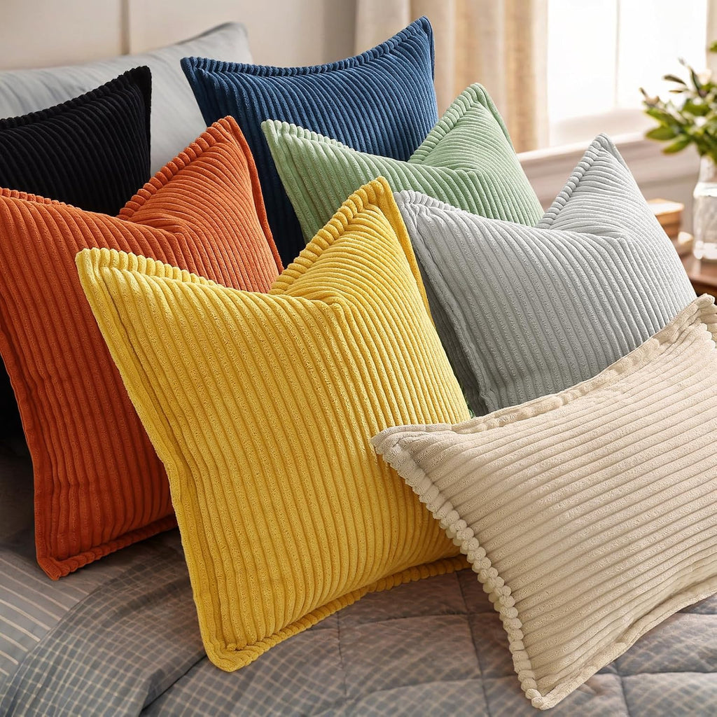 decorUhome Summer Corduroy Mustard Yellow Euro Sham Throw Pillow Covers 26x26 Set of 2 Decorative Soft Boho Farmhouse Couch Pillow Covers f…