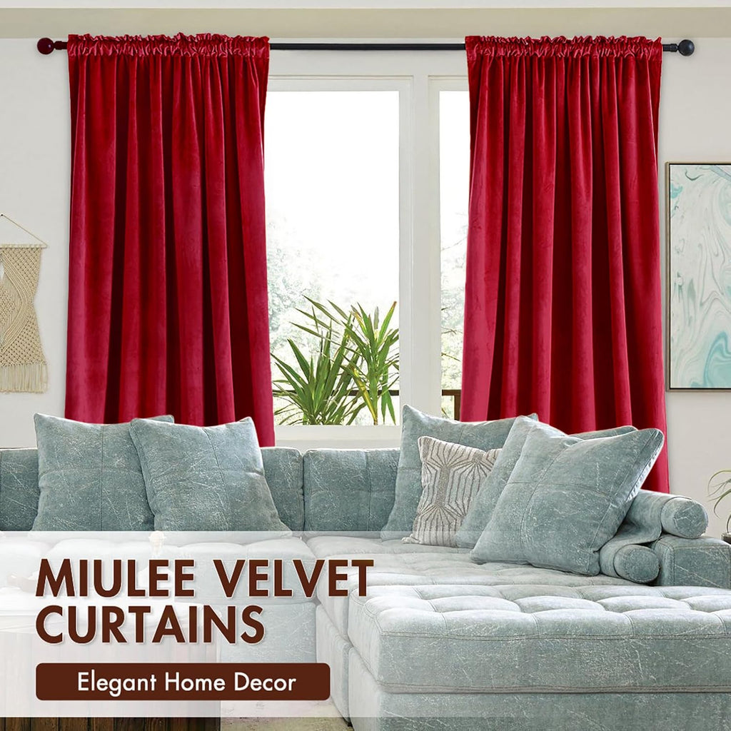 MIULEE Christmas Red Velvet Curtains Thermal Insulated Blackout Curtain Drapes for Bedroom Living Room Darkening 72 Inches Long Curtains…