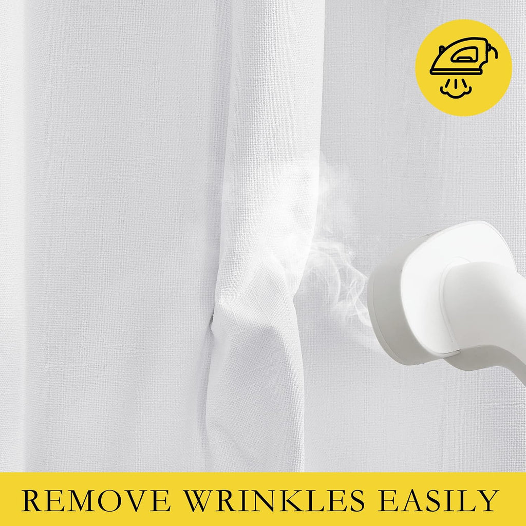 NICETOWN 100% Absolutely Blackout Linen Curtains with Thermal Insulated White Liner, White, 52 inches Wide, 108 inches Length Energy…