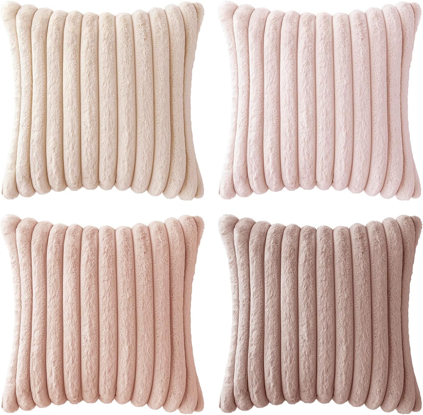 Miulee Faux Fur Plush Decorative Throw Pillow Covers 18x18 Set of 4, Valentine's Day Cute Modern Soft Romantic Fuzzy Striped Cushion Covers…