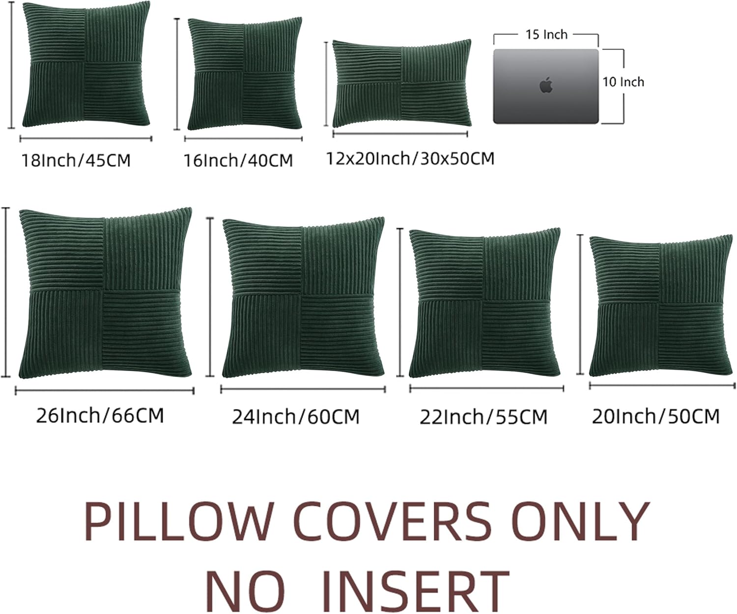 Fancy Homi Set of 2 Dark Green Samll Decorative Throw Pillow Covers 12x12 Inch for Living Room Couch Bed, Boho Farmhouse Forest Green…