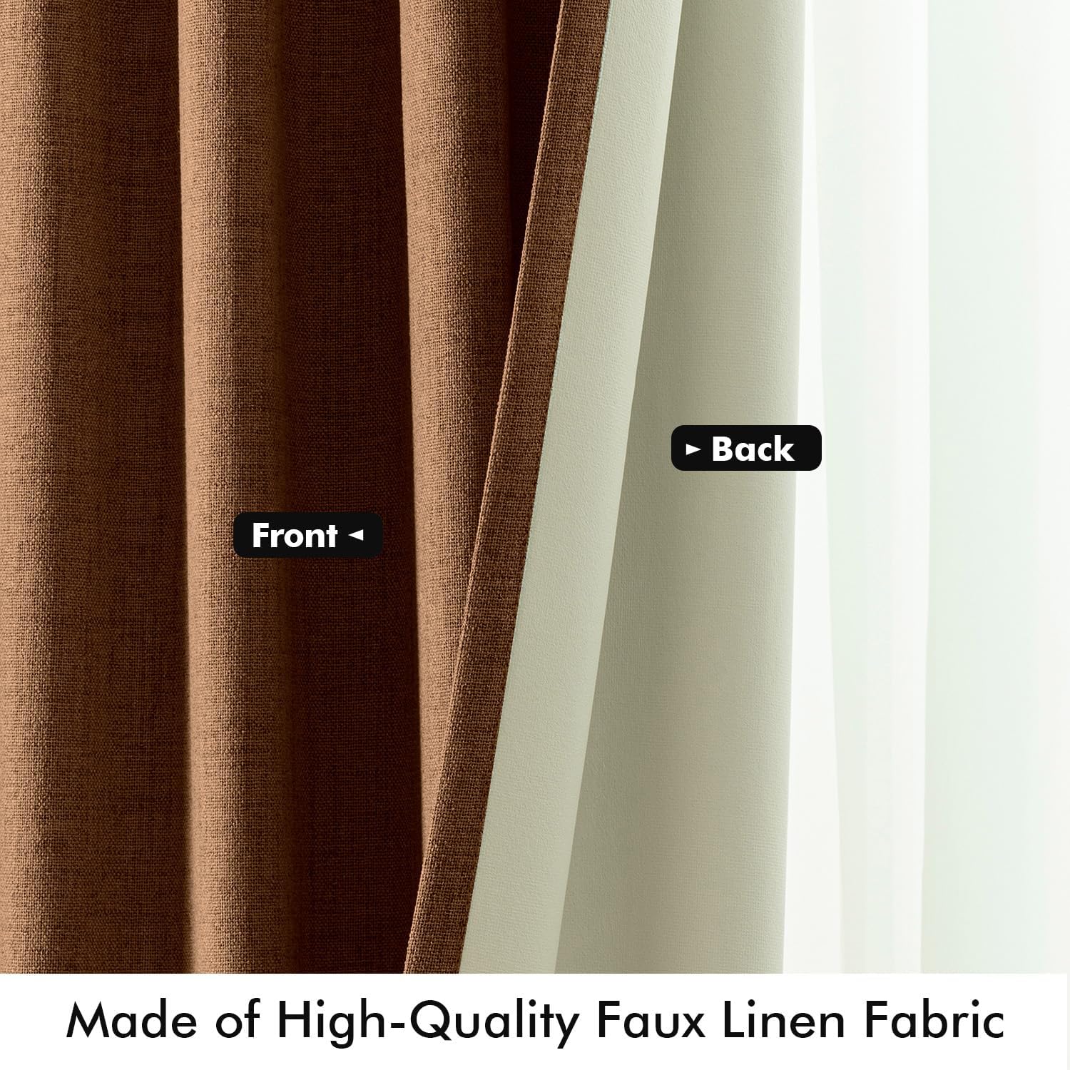 Miulee 100% Blackout Linen Curtains for Bedroom, Brown Solid Luxury Decor Thermal Insulation Room Darkening Drapes for Living Room Nursery…