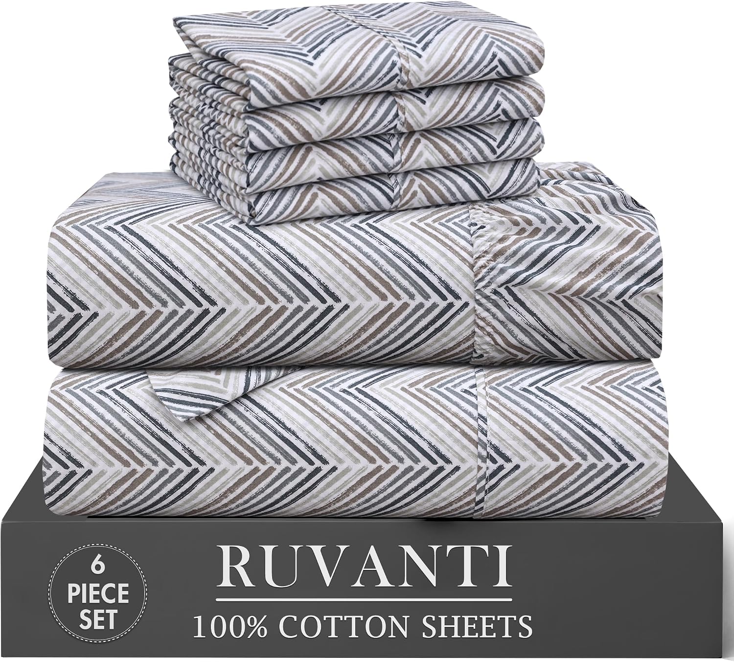 Ruvanti 100% Cotton Percale Sheets Full Size 6 Piece Set, Cooling Bed Sheets for Hot Sleepers, Deep Pocket 16”, Breathable Lightweight & Du…
