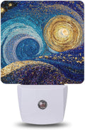 Blue Gold Abstract Swirl Night Light, Night Lights Plug into Wall with Dusk to Dawn Sensor for Bedroom Bathroom Hallway Kitchen…