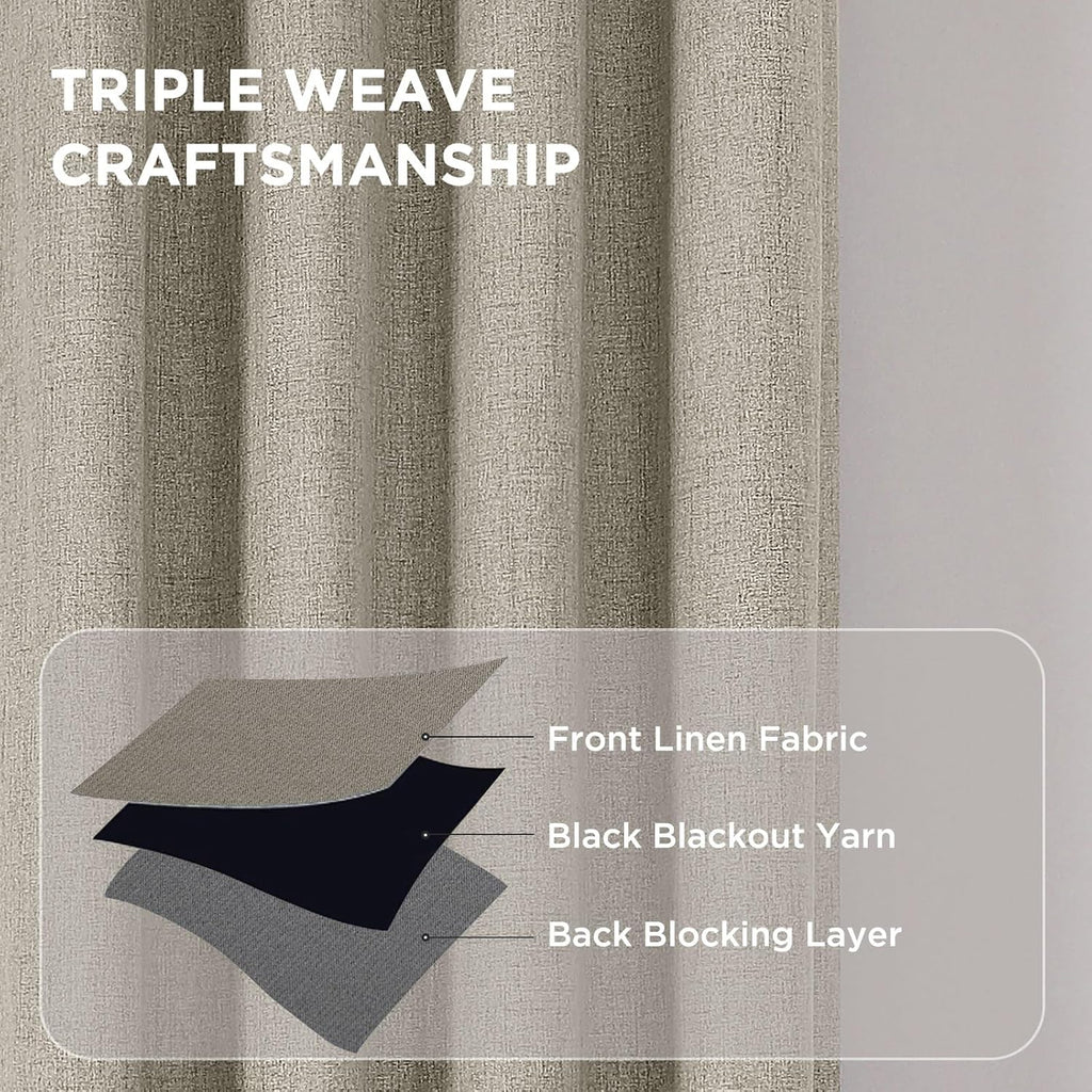 Cucraf 100% Blackout Curtains 63 inches Length 2 Panels Set, Room Darkening Linen Textured Curtain Grommet for Bedroom Living Room, Light B…