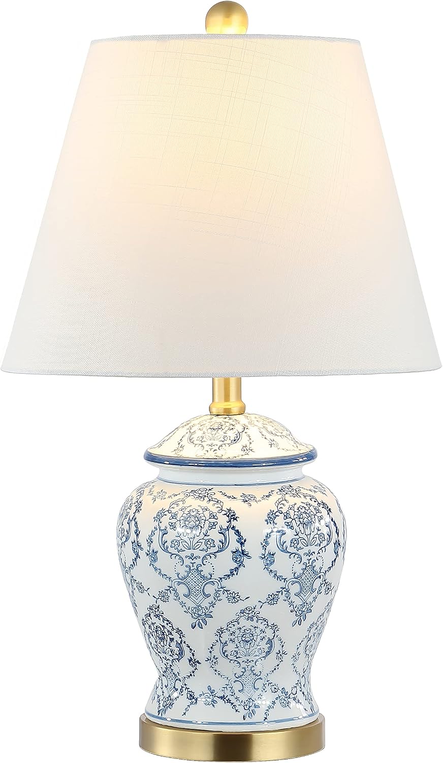 JONATHAN Y 22.25" Blue/White Chinoiserie Ceramic Urn Table Lamp, Traditional Classic Nightstand Lamp for Living Room Bedroom, White Linen…