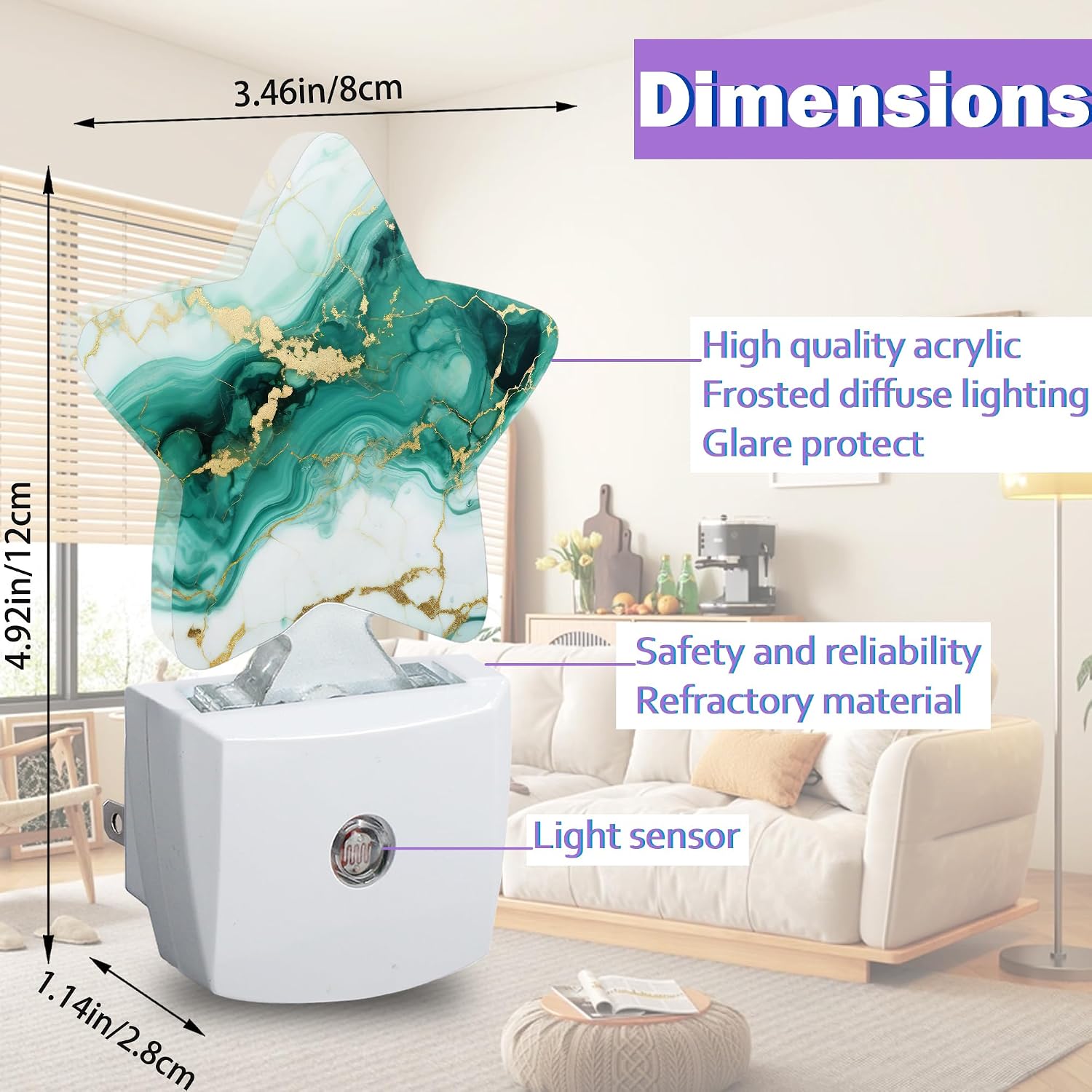 Green Gold Marble Night Lights Plug Into Wall Decorative, Modern Abstract Sleep Friendly Lamp, Energy Efficient Dusk-to-Dawn Sensor…