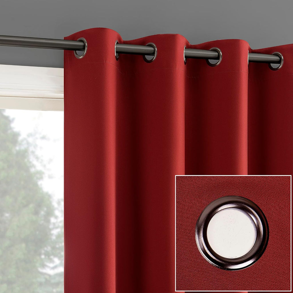 Sun Zero Nordic 2-Pack Theater Grade Noise Reducing Extreme 100% Blackout Grommet Curtain Panel Pair, 52" x 108", Red