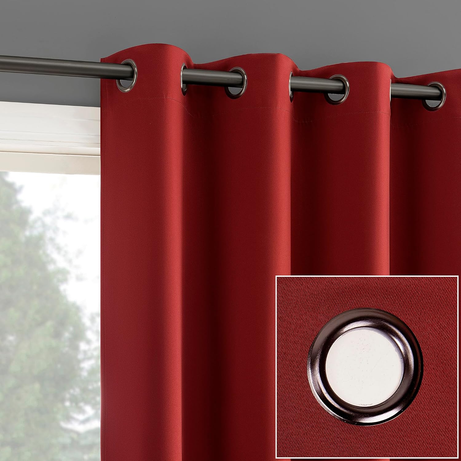Sun Zero Nordic 2-Pack Theater Grade Noise Reducing Extreme 100% Blackout Grommet Curtain Panel Pair, 52" x 108", Red